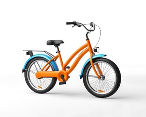 Fototapeta premium Orange Bicycle with Black Tires and Basket on White Background 