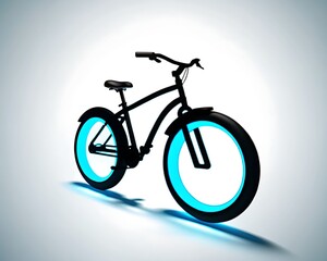 Fototapeta premium Stylized bicycle with glowing blue wheels on white 