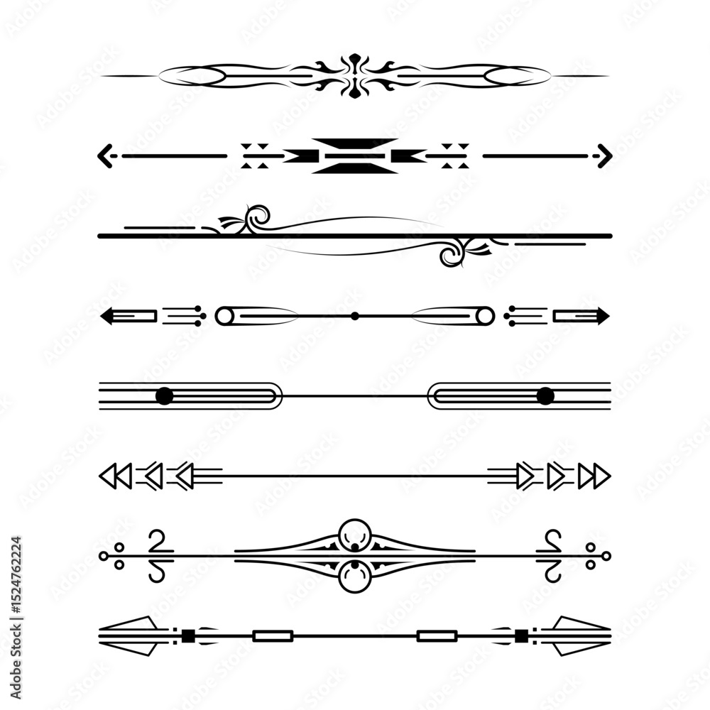 Poster set black simple line collection doodle border elements vector design style sketch isolated illustra