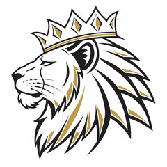 Minimalist lion head with sharp gold lines icon vector illustration
