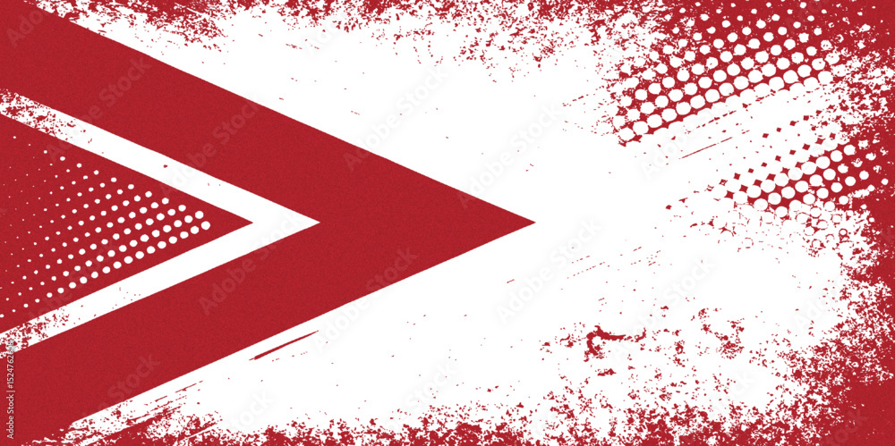 Aufkleber red and white grunge background with diagonal stripe and halftone pattern and brush stroke border te