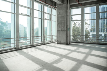 empty pure commercial office building undecorated in gray colors.open space office