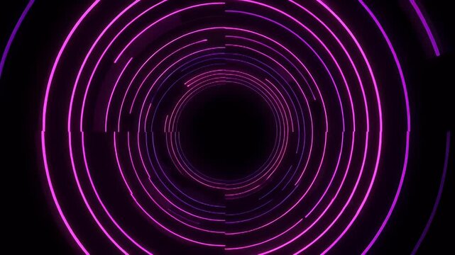 Abstract tunnel of concentric circles with vibrant neon light