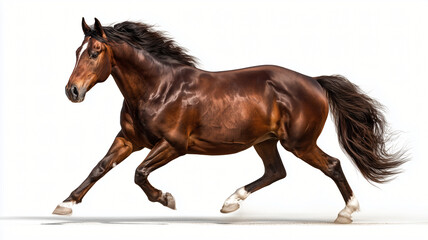 Naklejka premium Brown Horse Running Side View isolated on white background