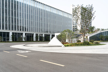 emtpty street with modern office building