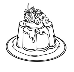 a plate of flower custard pudding with fruit toppings