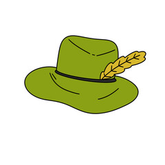 A green hat with a feather on top