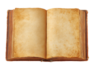 Open Antique Book with Aged Pages and Leather Cover, PNG