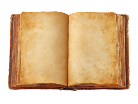 Open Antique Book with Aged Pages and Leather Cover, PNG - Powered by Adobe