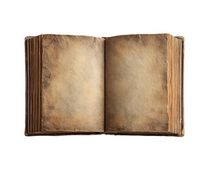 Open Antique Book with Aged Yellowed Pages and Dark Brown Cover, PNG
