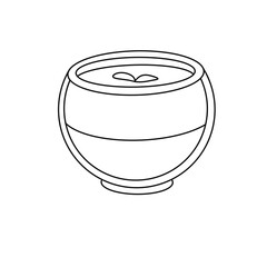 A white bowl with a green apple in it