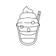 A cartoon drawing of a cup of ice cream with a straw in it