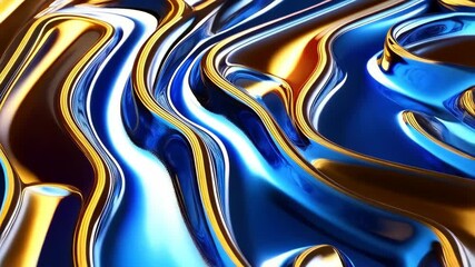 Abstract flowing blue and gold metallic liquid forms a seamless looping animation, reflecting light and creating organic shapes - Powered by Adobe
