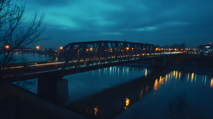 Fototapeta premium Night Bridge Over River
