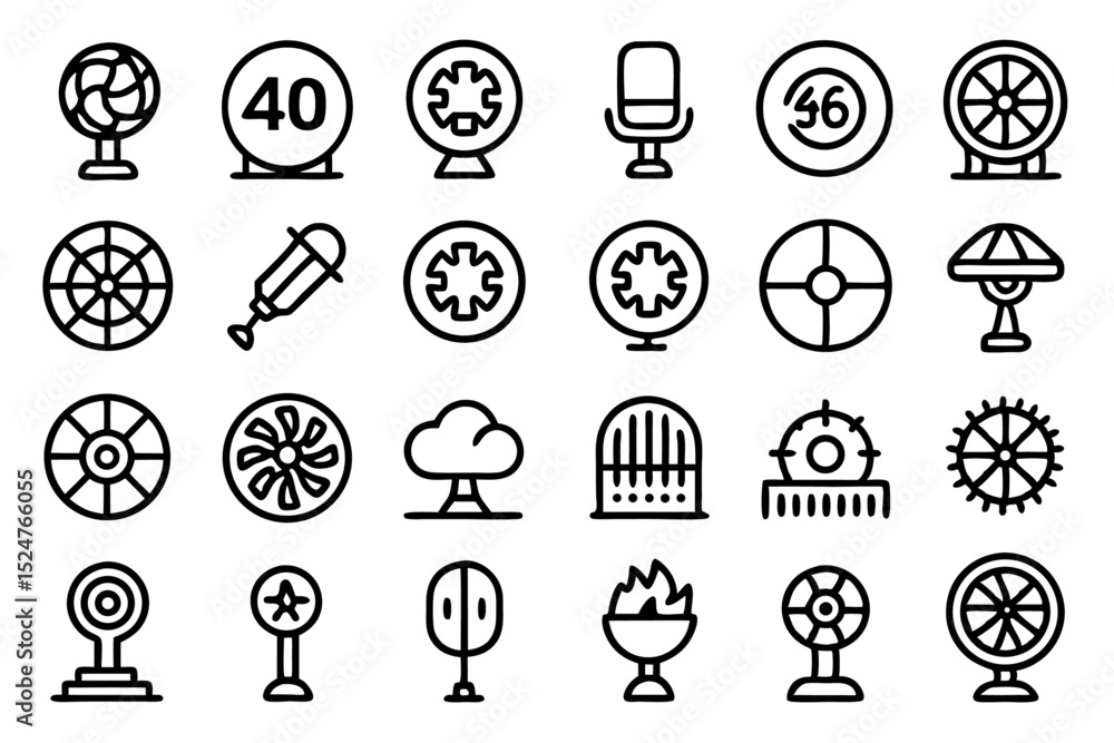 Poster editable stand fan icon design with outline stroke isolated on transparent background