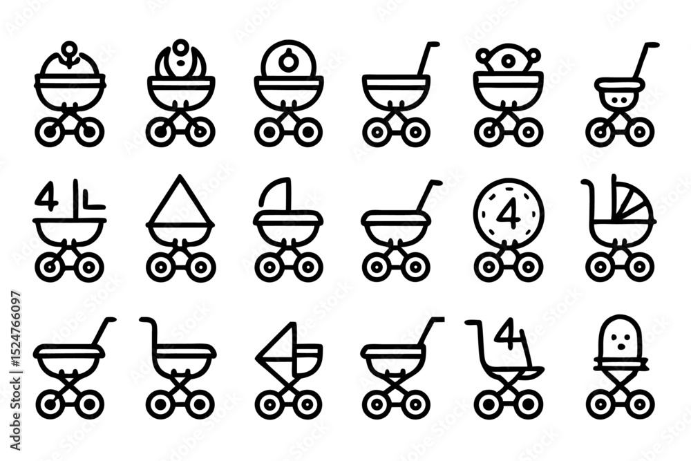 Poster editable stroke outline stroller icon design isolated on transparent background