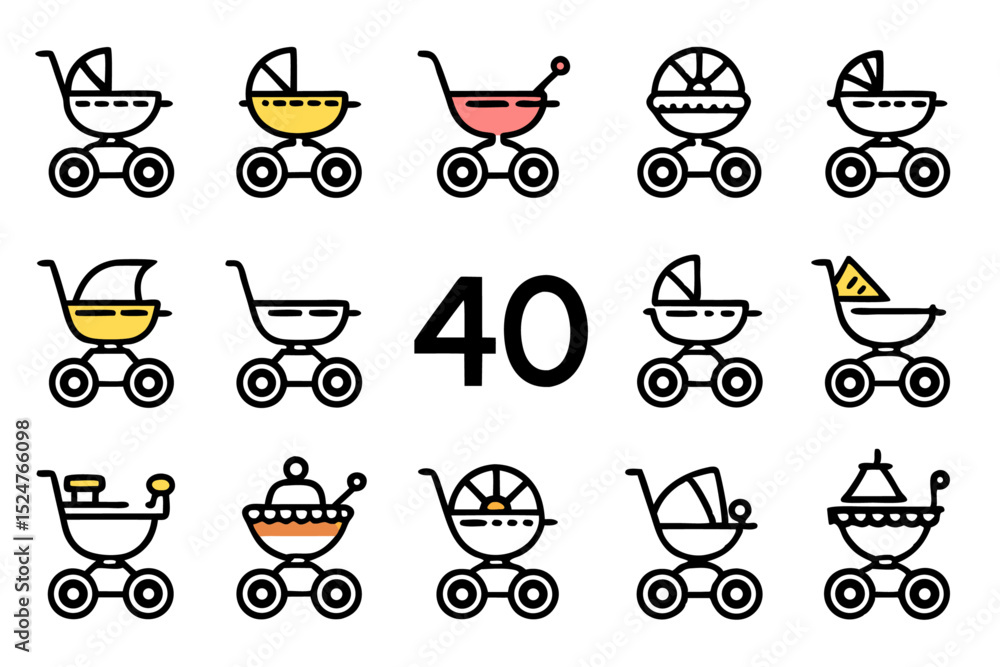 Poster editable stroke outline stroller icon design isolated on transparent background