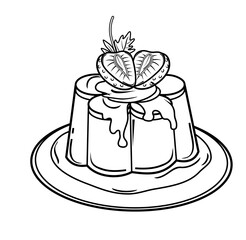 a plate of flower custard pudding with strawberry topping