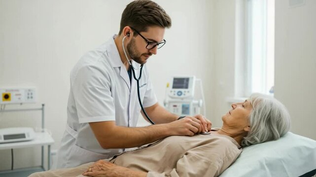Doctor Examines Senior Patient with Stethoscope