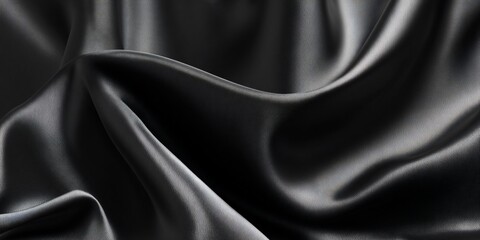 Obraz premium Luxurious Black Satin Fabric Texture Close-Up Drape and Smooth Surface