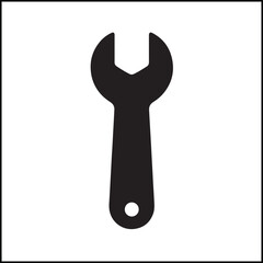 Black wrench tool flat vector icon