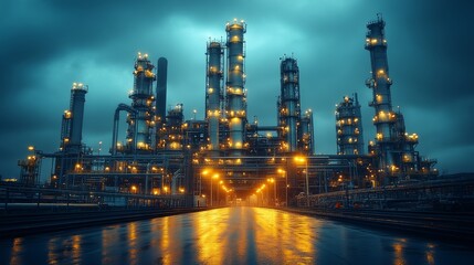 Naklejka premium Factory with light in night view