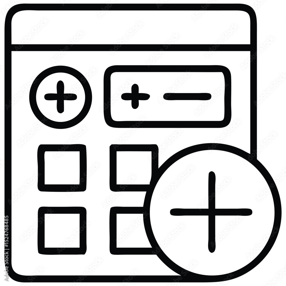 Poster basic style calculator icon with plus, minus symbols for mathematical operations
