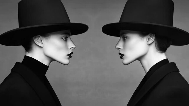 Twin profiles faceoff hats and shadows