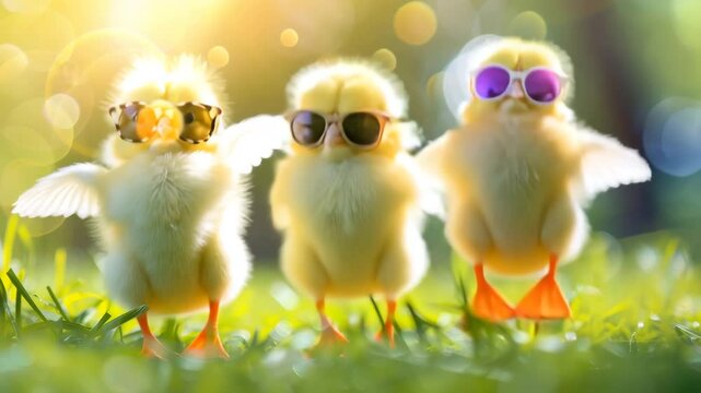 Happy Baby Chicks in Sunglasses Under the Sun"








