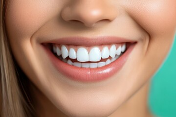 Obraz premium Close-up view of a woman's healthy, bright smile.