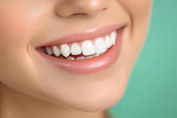 Obraz premium Close-up of a woman's healthy, bright smile.