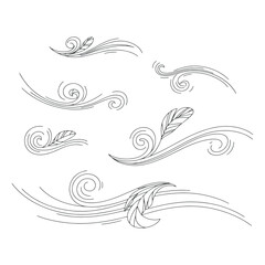 A set hand drawing of a wind line with doodle-style design