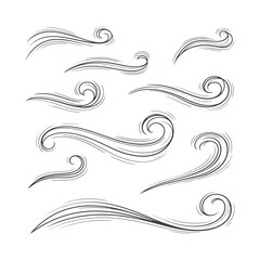 Fototapeta premium A set hand drawing of a wind line with doodle-style design