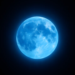 Fototapeta premium Bright blue full moon glowing in dark night sky, surreal lunar surface with radiant illumination, fantasy celestial body illustration for astronomy, sci-fi art, or mystical space-themed design
