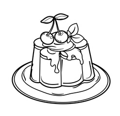 a plate of cherry topping flower custard pudding