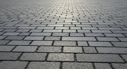 Perspective View of Gray Brick Pavement, Cobblestone Street Texture