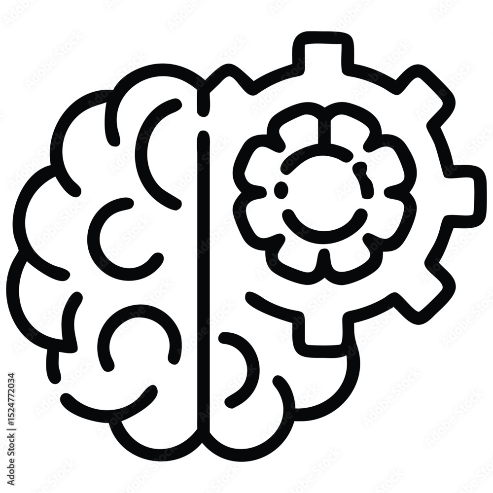 Poster brain functionality and cogwheel concept creative thinking, intelligence, problem solving, and smart