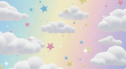 Pastel Rainbow Dream Fluffy Clouds, Sparkling Stars, and Whimsical Wonder