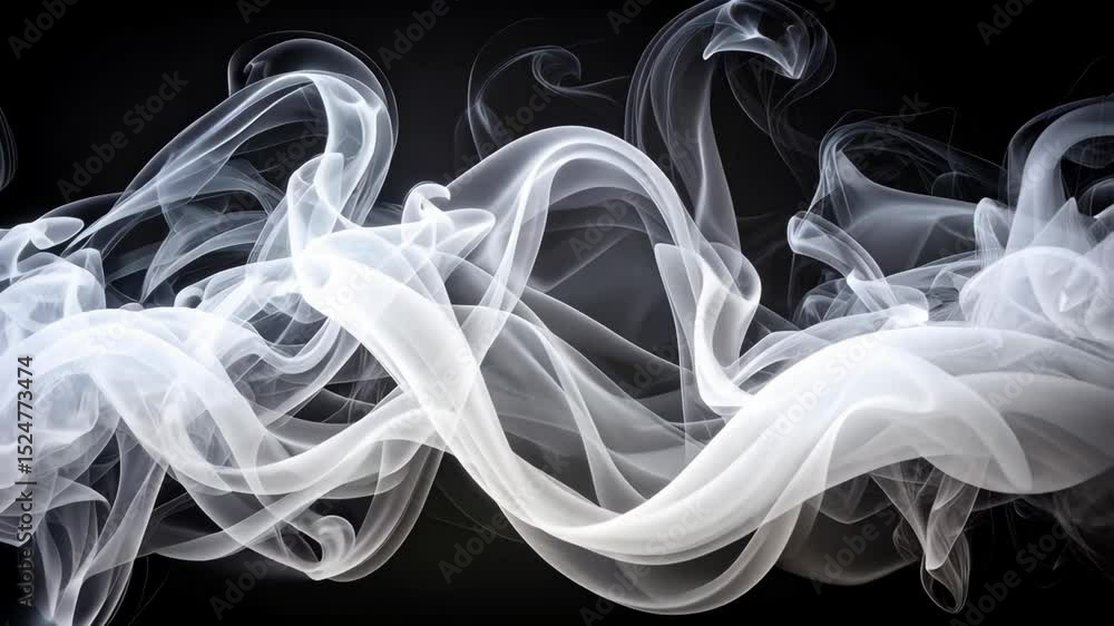 Poster swirling white smoke streams in elegant wisps and curls against a dark, contrasting background creat
