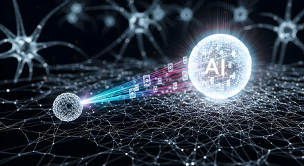 Abstract artistic representation of artificial intelligence and neural network interactions