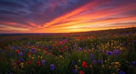 Obraz premium Sunset Over Flower Field