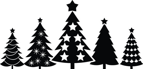 Obraz premium Christmas tree silhouette collection featuring star toppers ornaments and layered designs perfect for holiday decor and winter themes