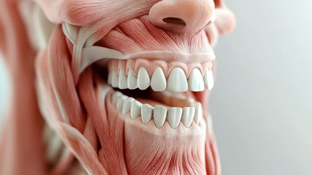 Detailed human facial muscle anatomy with a focus on smile.