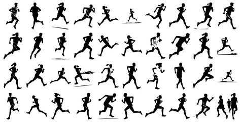 Silhouettes of Runners in Motion: A Collection of Athletes