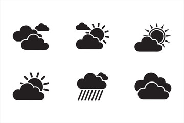 Detailed Black Weather Icons with Rain, Lightning, and Fog Effects