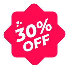 Pink Discount Tag with 30% Off Text, 30% Sale Label in Pink PNG Format, Pink Shape PNG for 30% Discount Offer