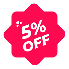 Pink Discount Tag with 5% Off Text, 5% Sale Label in Pink PNG Format, Pink Shape PNG for 5% Discount Offer