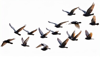 Fototapeta premium flock of birds flying isolated on white background