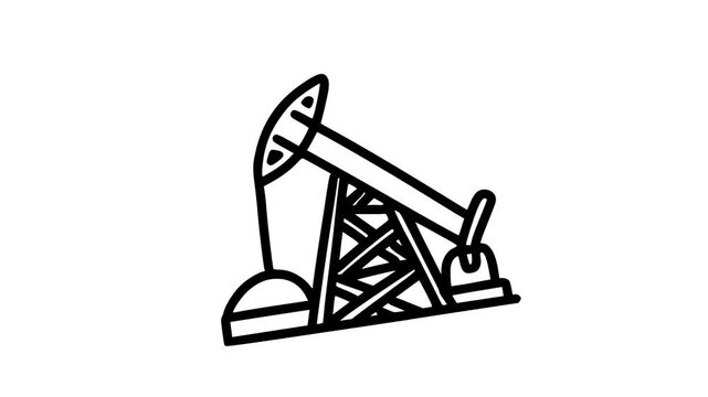 Animation Rustic Land Drilling Rig Illustration, Black and White Hand-Drawn Style