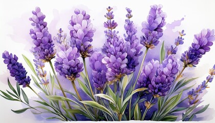 Obraz premium lavender flowers watercolor isolated on white background